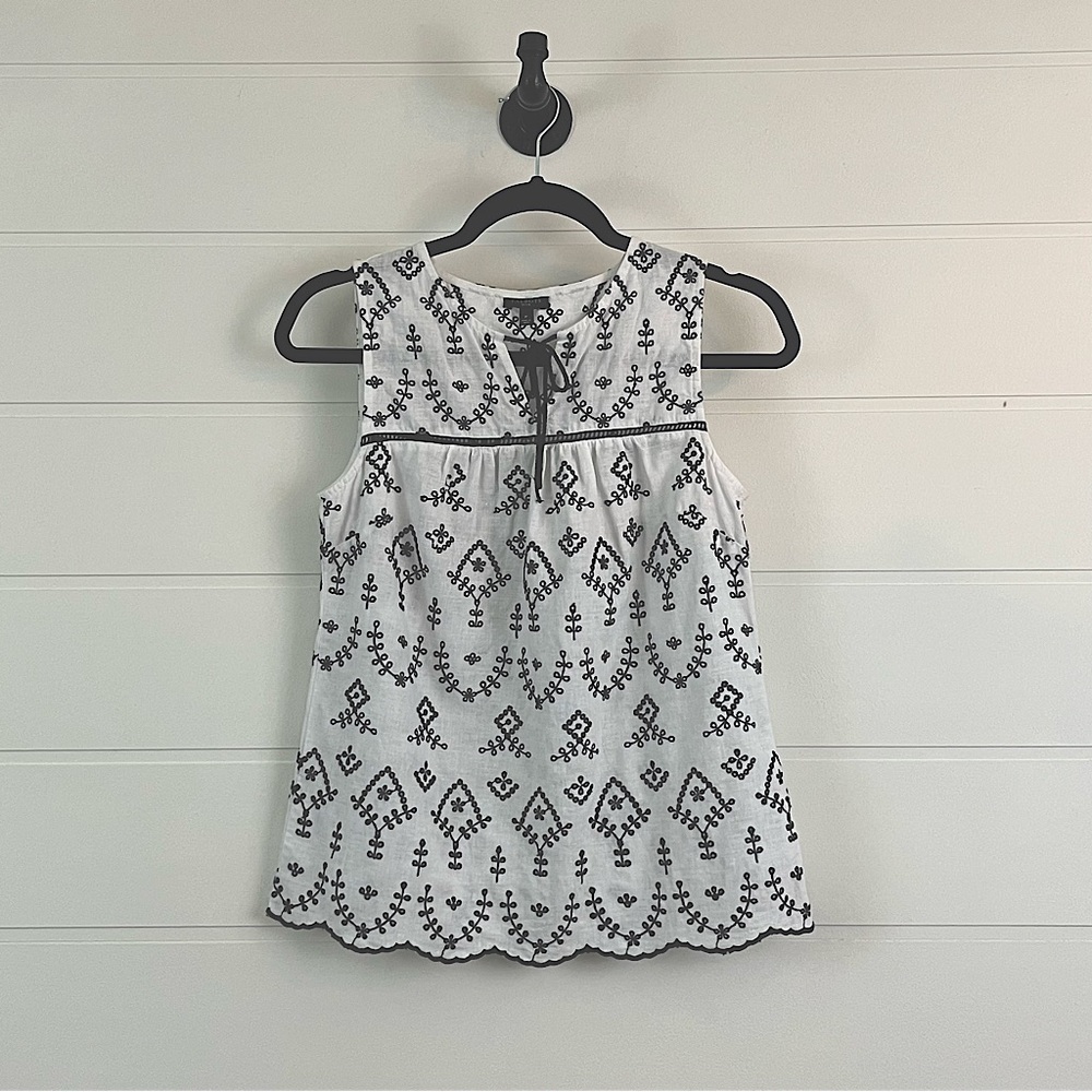 Talbots Petite Embroidered Linen blend Sleeveless Top